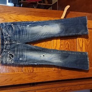 Womens Distressed Blue Denim Jeans